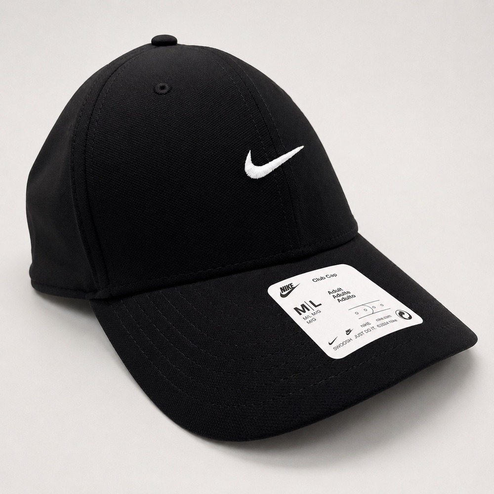 Nike Dri Fit Club Cap NEW Med/Lg Adult‎ Black Swoosh SnapBack Hat Baseball Cap